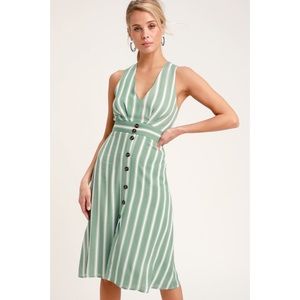 Lulu’s Jacqui Green White Striped Button Dress XL